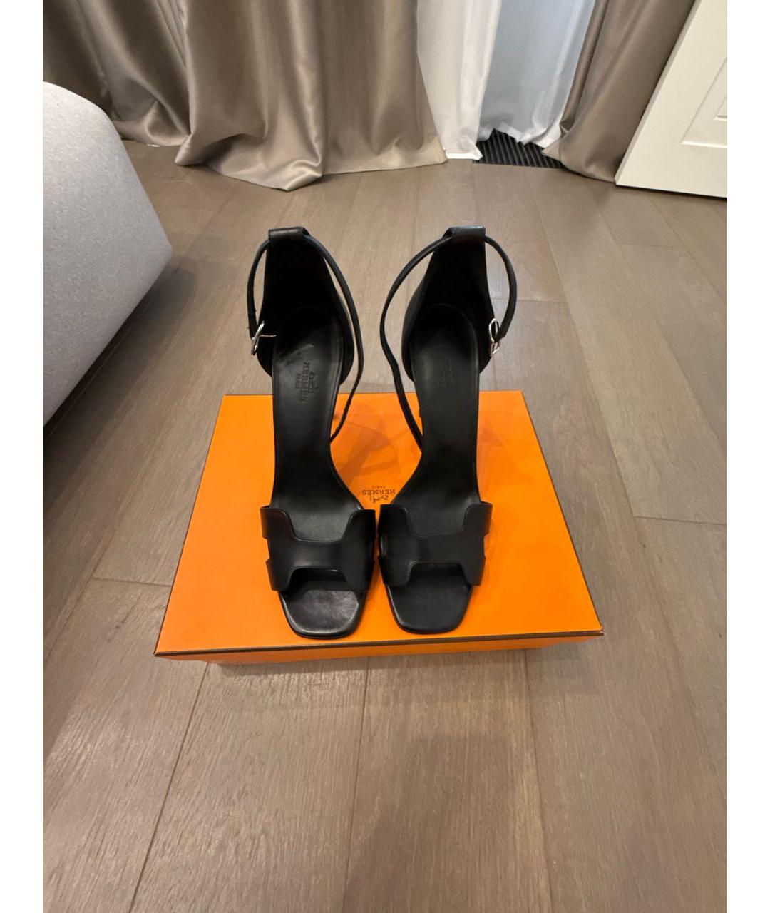 HERMES Черные кожаные босоножки, фото 2