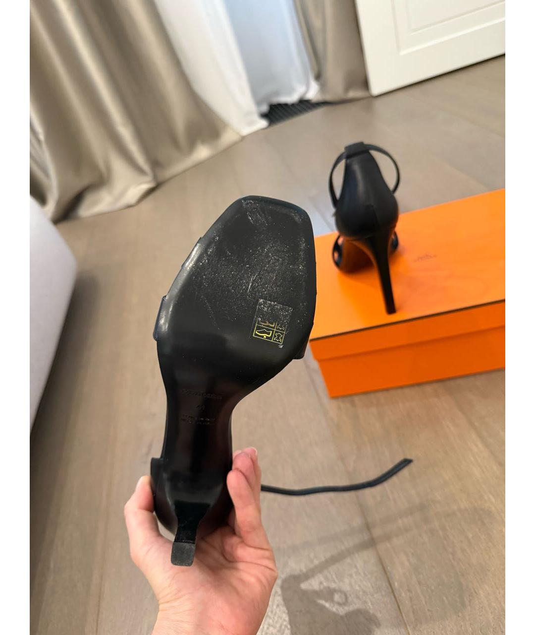 HERMES Черные кожаные босоножки, фото 7