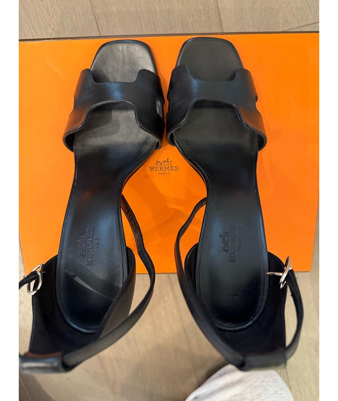 HERMES Черные кожаные босоножки, фото 3
