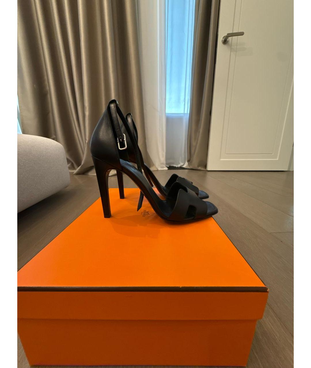 HERMES Черные кожаные босоножки, фото 8