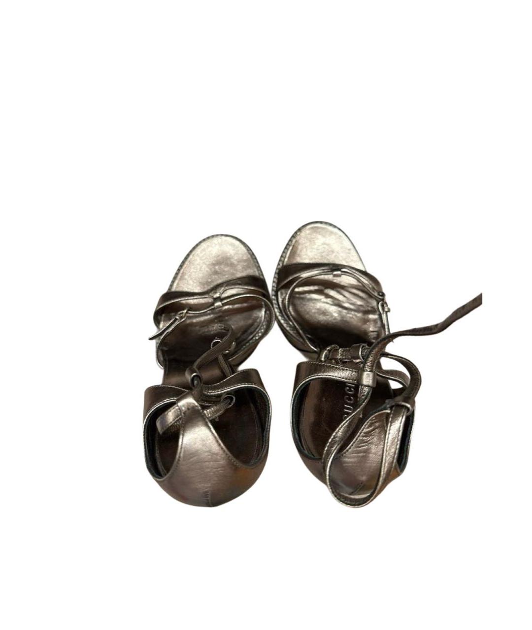 GUCCI Золотые кожаные босоножки, фото 3