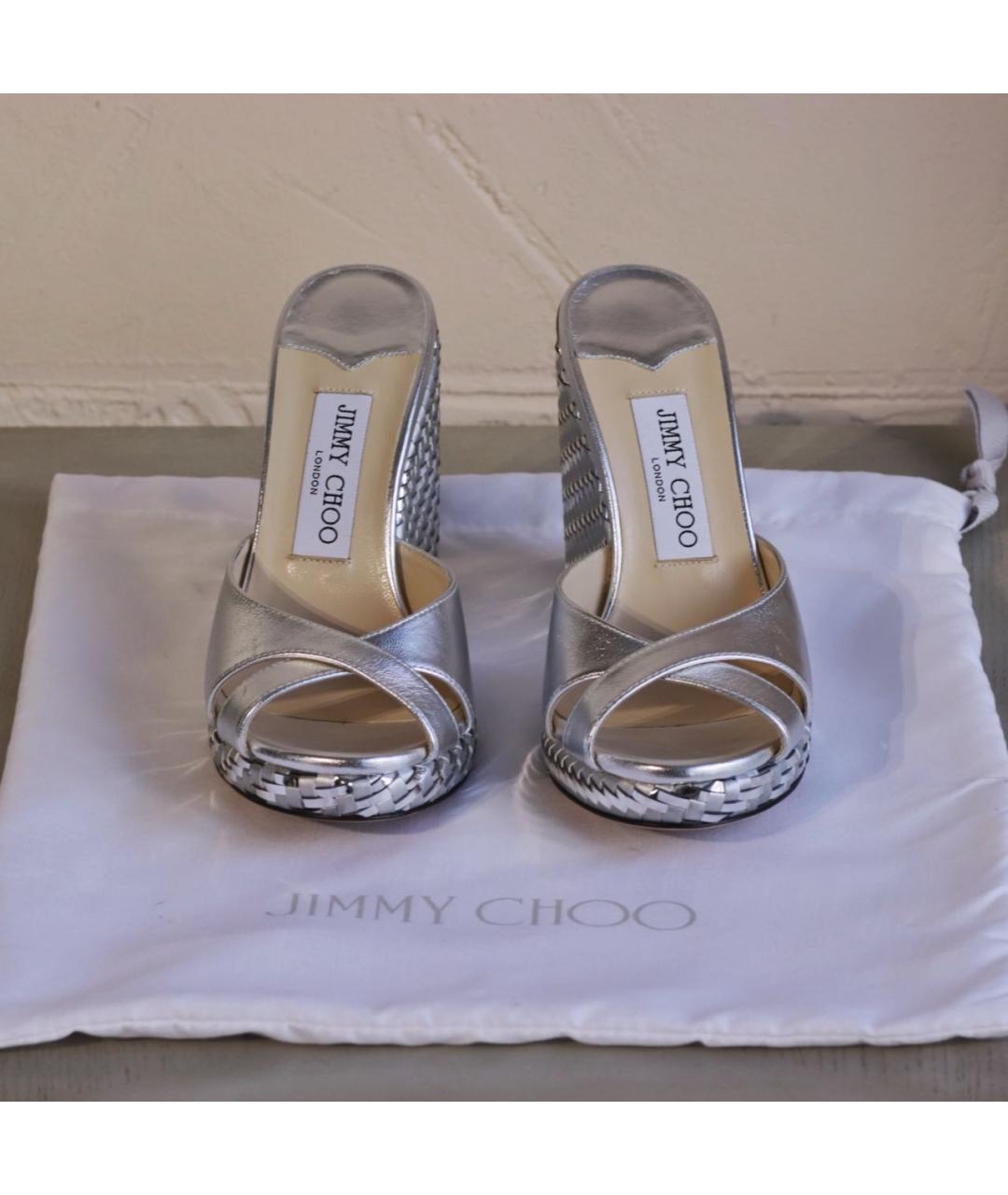 JIMMY CHOO Серебряные кожаные мюли, фото 2