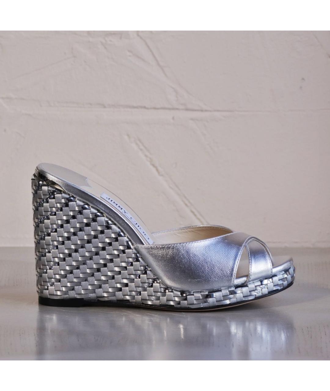 JIMMY CHOO Серебряные кожаные мюли, фото 3