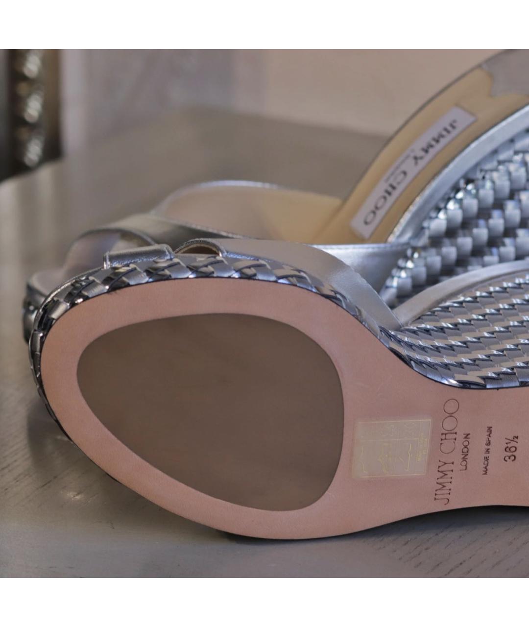 JIMMY CHOO Серебряные кожаные мюли, фото 8