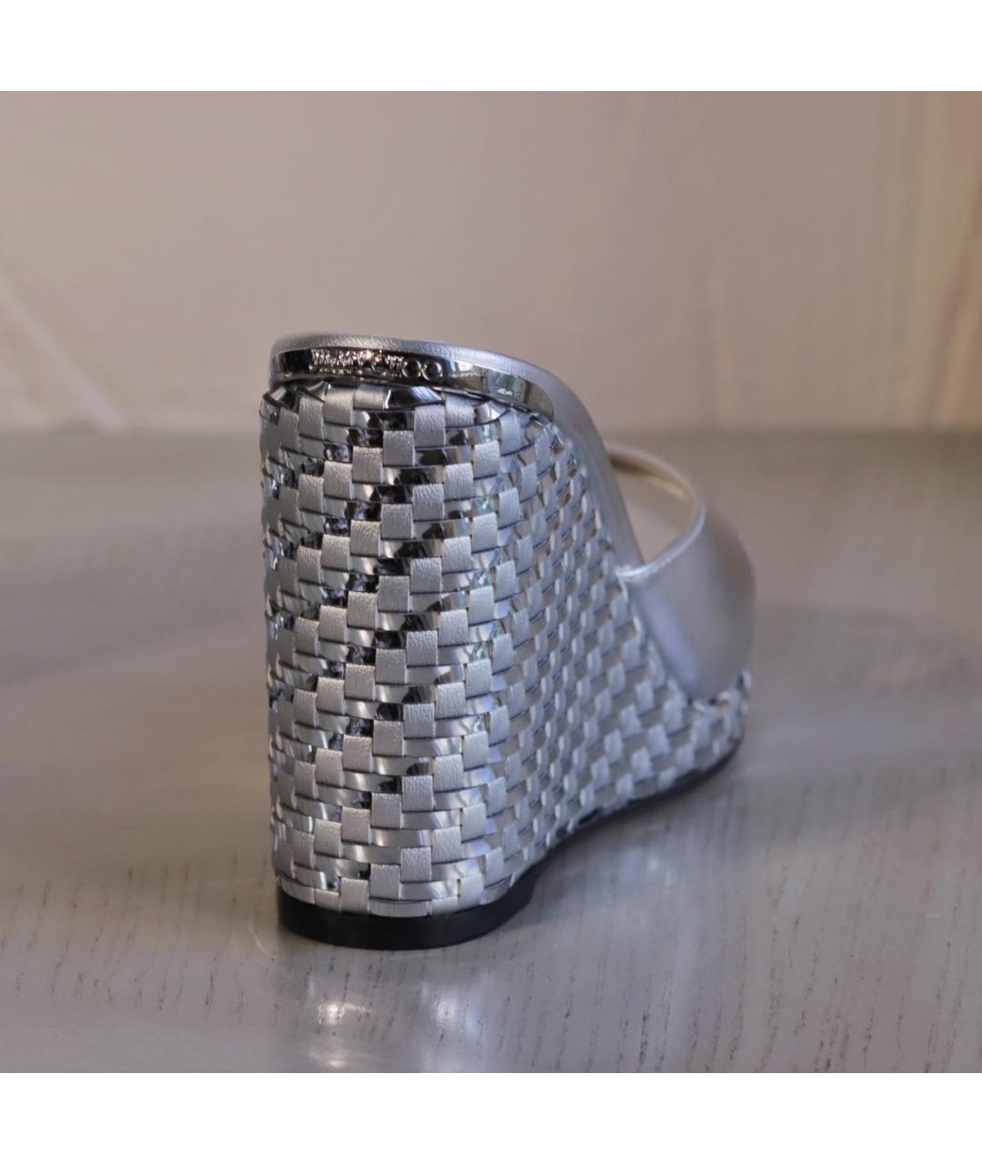 JIMMY CHOO Серебряные кожаные мюли, фото 6