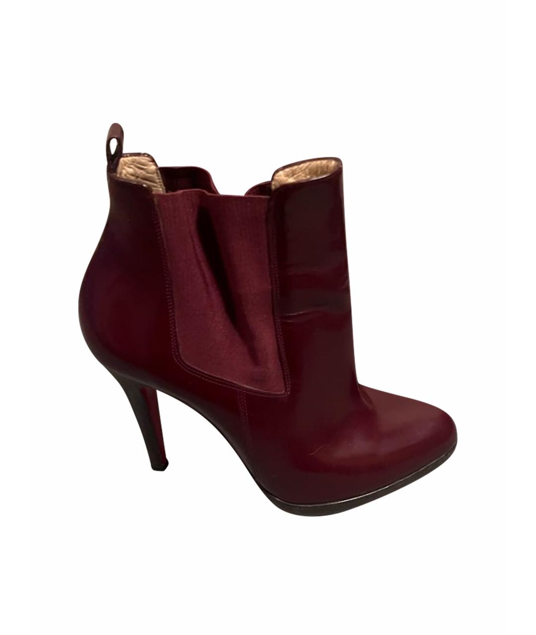 CHRISTIAN LOUBOUTIN Бордовые кожаные ботильоны, фото 1