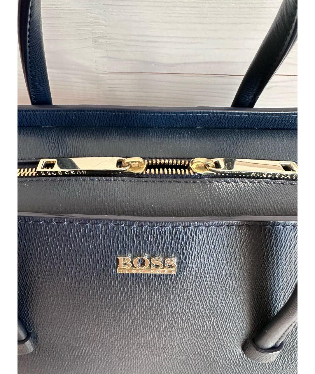 HUGO BOSS Темно-синяя кожаная сумка с короткими ручками, фото 5