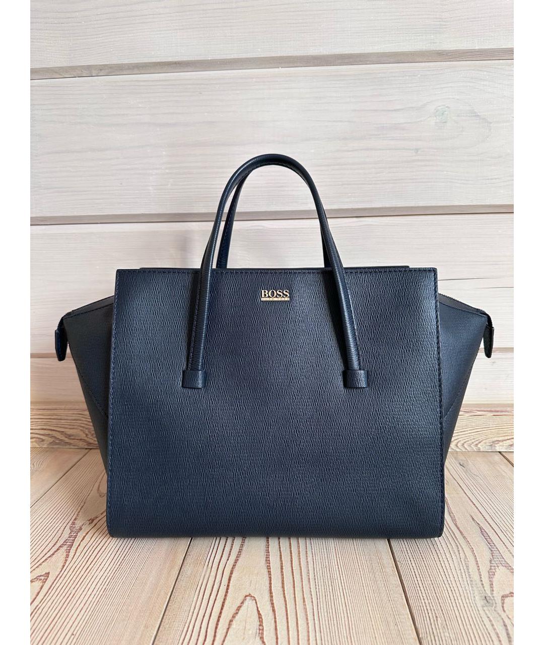 HUGO BOSS Темно-синяя кожаная сумка с короткими ручками, фото 7