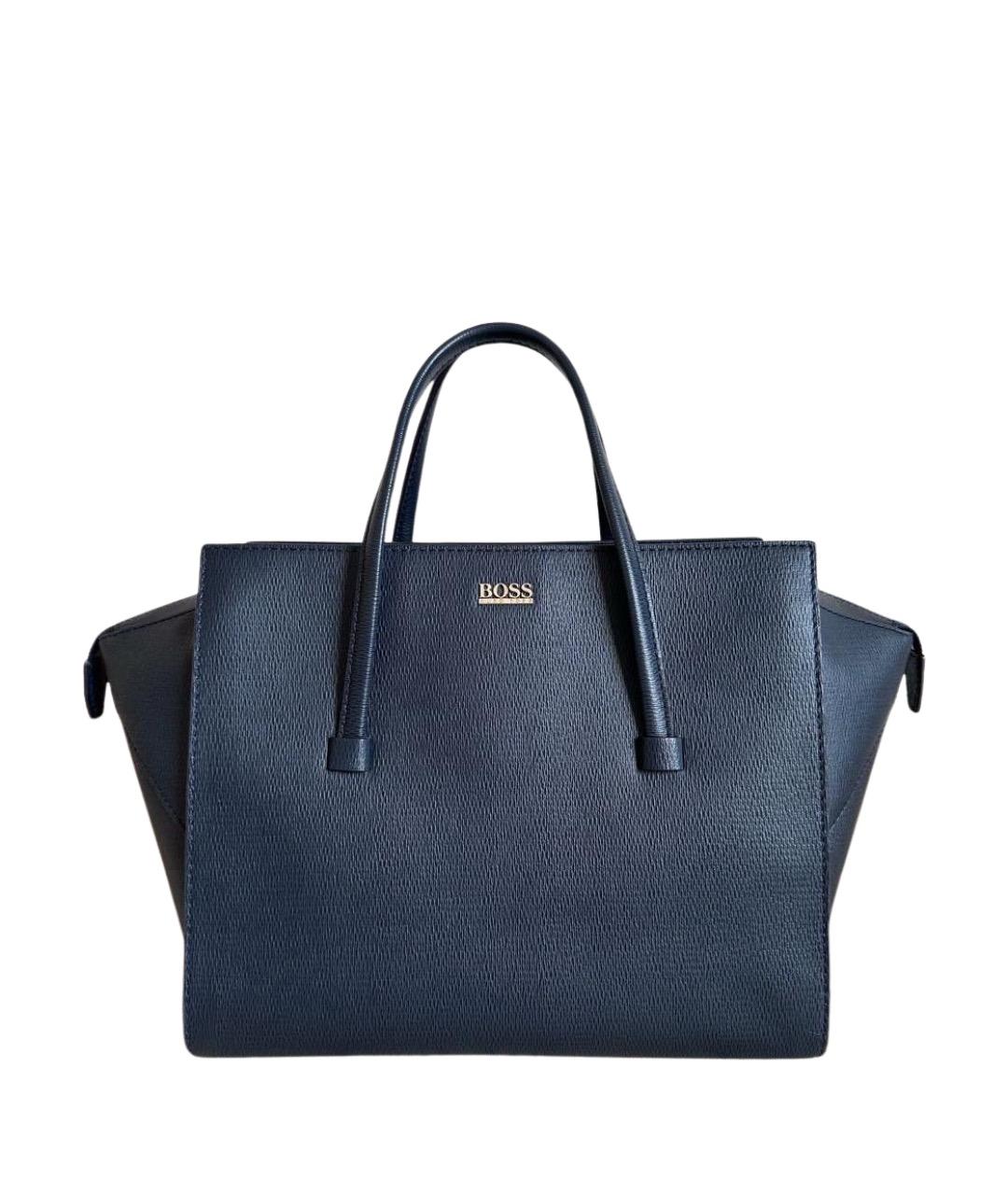 HUGO BOSS Темно-синяя кожаная сумка с короткими ручками, фото 1