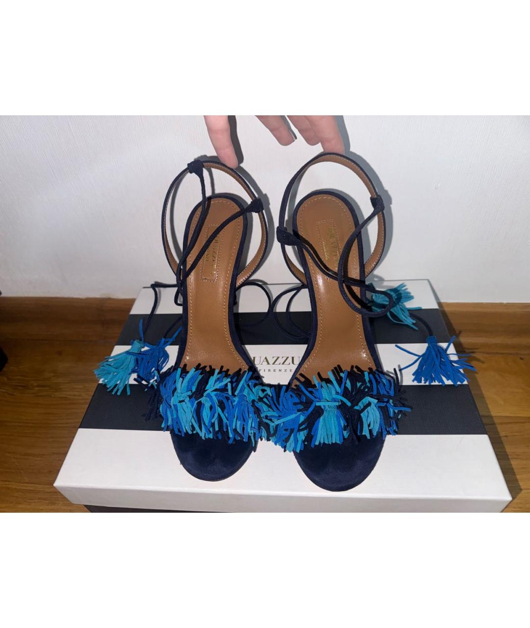 AQUAZZURA Темно-синие замшевые босоножки, фото 3