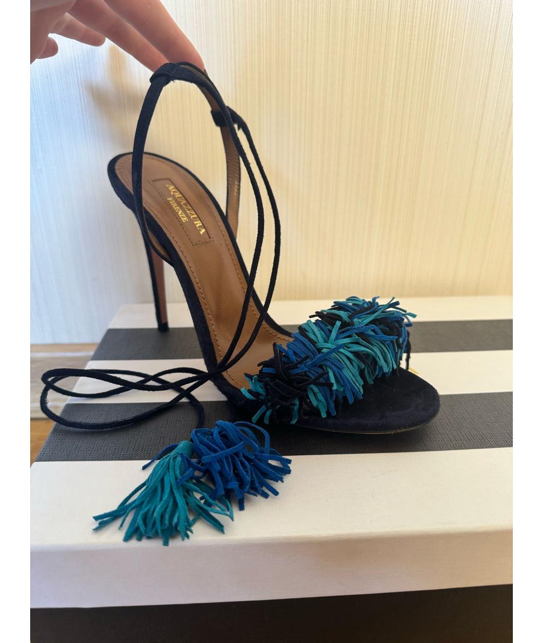 AQUAZZURA Темно-синие замшевые босоножки, фото 2