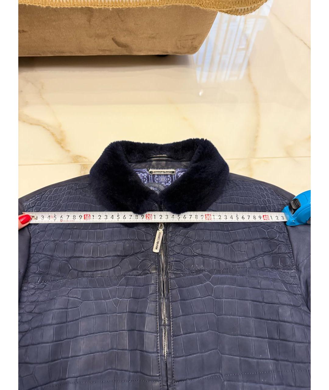 STEFANO RICCI Синий кожаный пуховик, фото 8