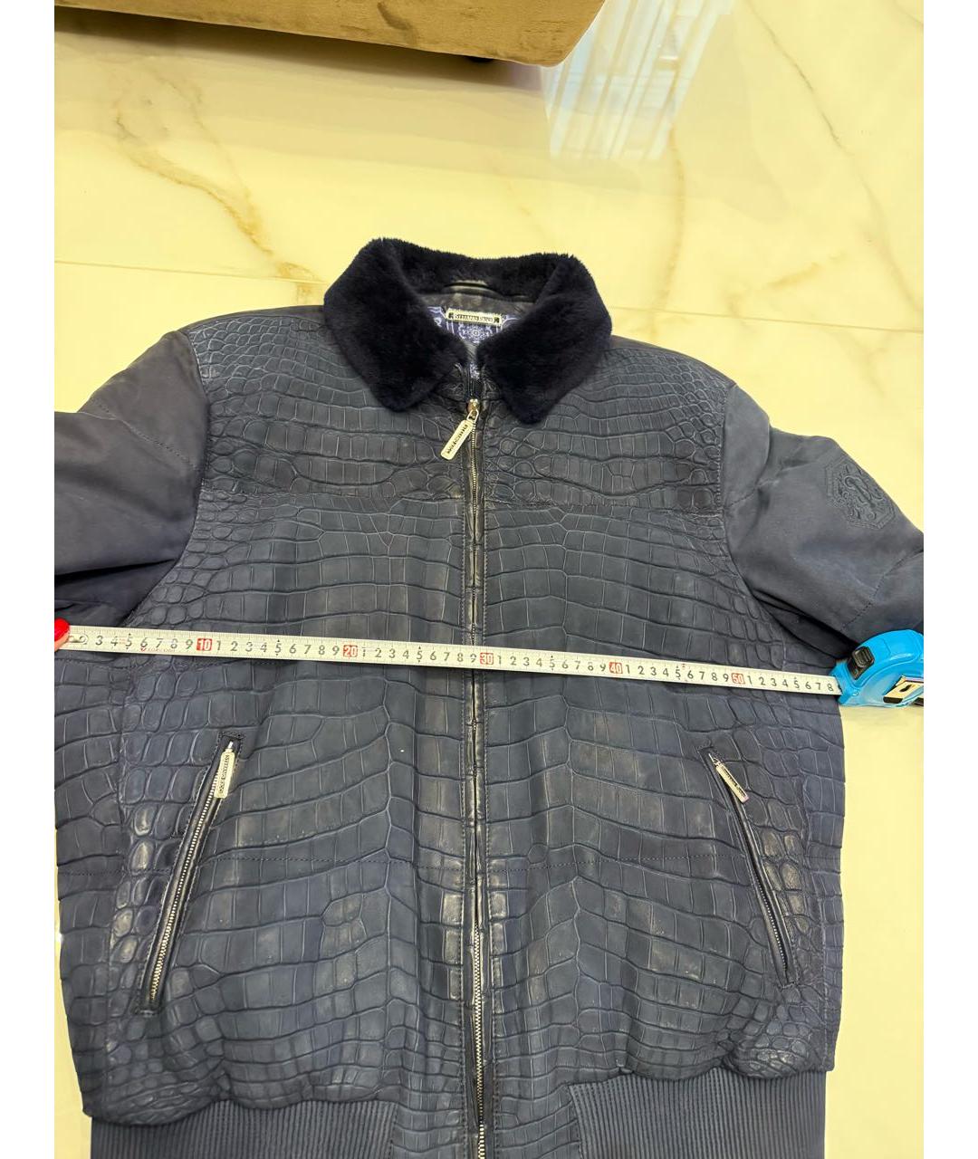 STEFANO RICCI Синий кожаный пуховик, фото 7