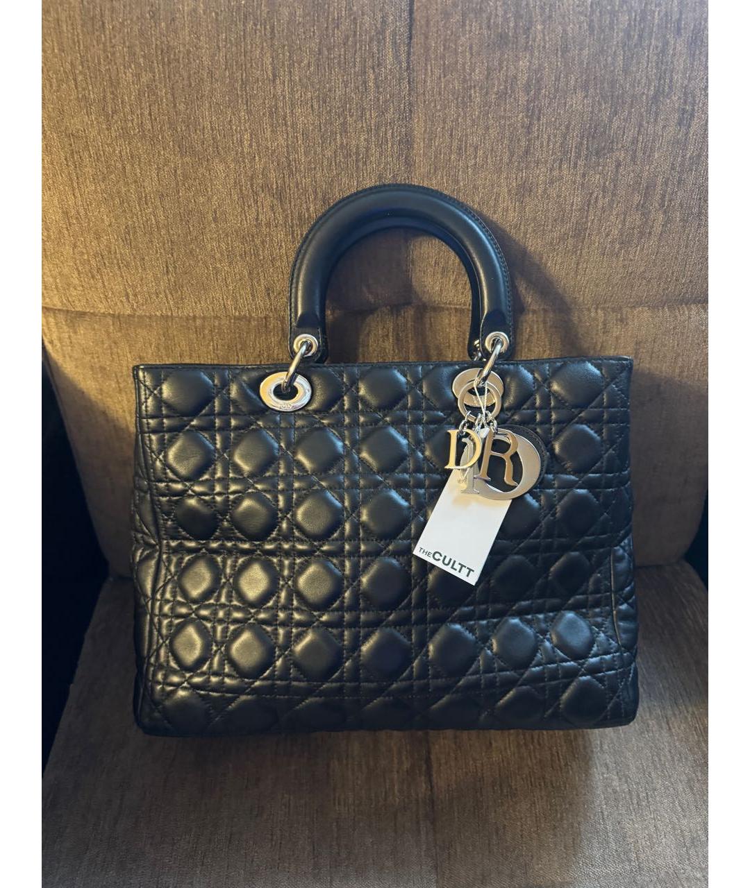 CHRISTIAN DIOR Черная кожаная сумка тоут, фото 4