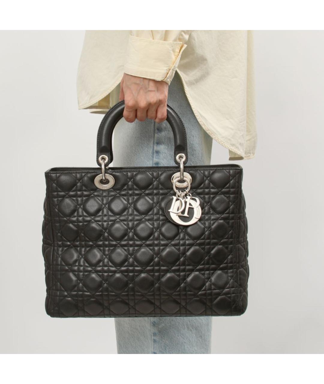 CHRISTIAN DIOR Черная кожаная сумка тоут, фото 6