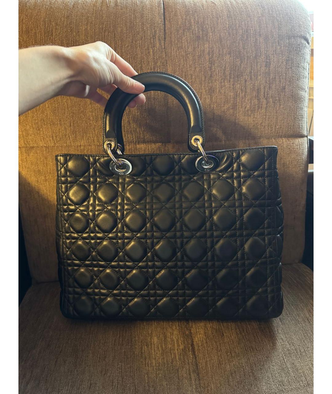 CHRISTIAN DIOR Черная кожаная сумка тоут, фото 3