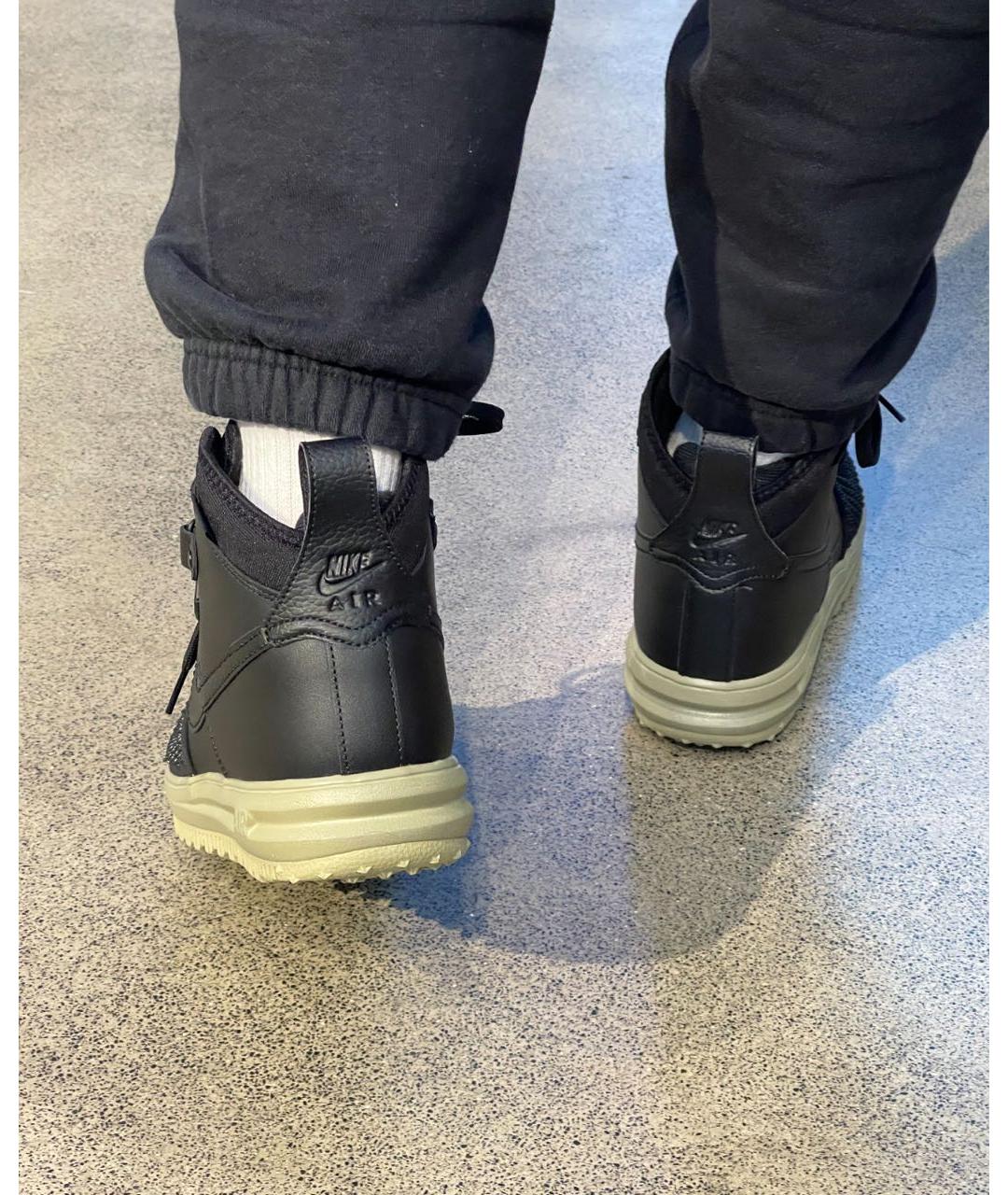 NIKE Черные кожаные высокие кроссовки / кеды, фото 8