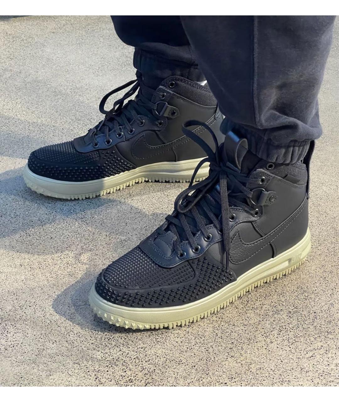 NIKE Черные кожаные высокие кроссовки / кеды, фото 5