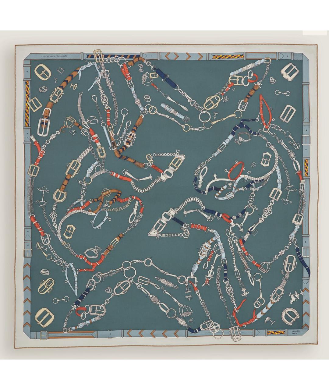 HERMES Голубой шелковый платок, фото 7