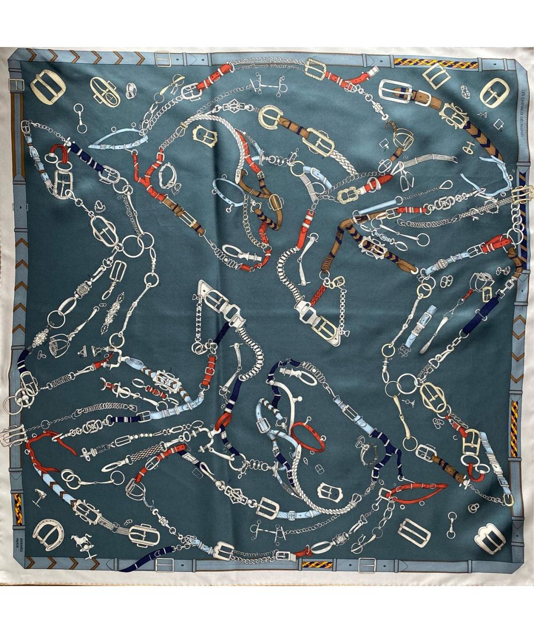 HERMES Голубой шелковый платок, фото 4