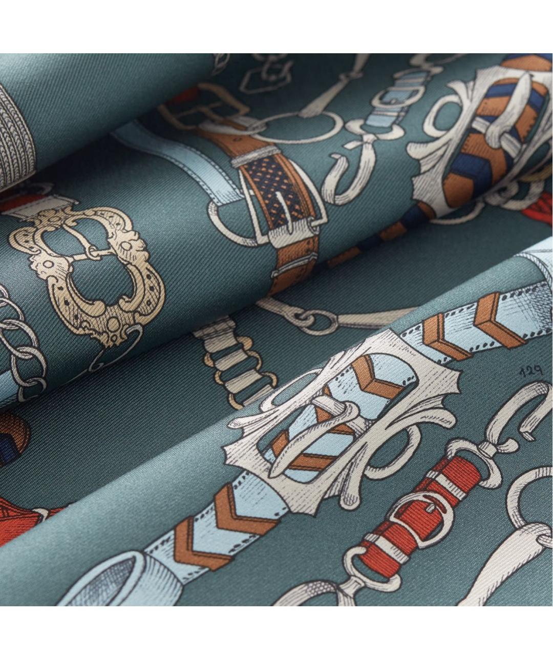 HERMES Голубой шелковый платок, фото 3