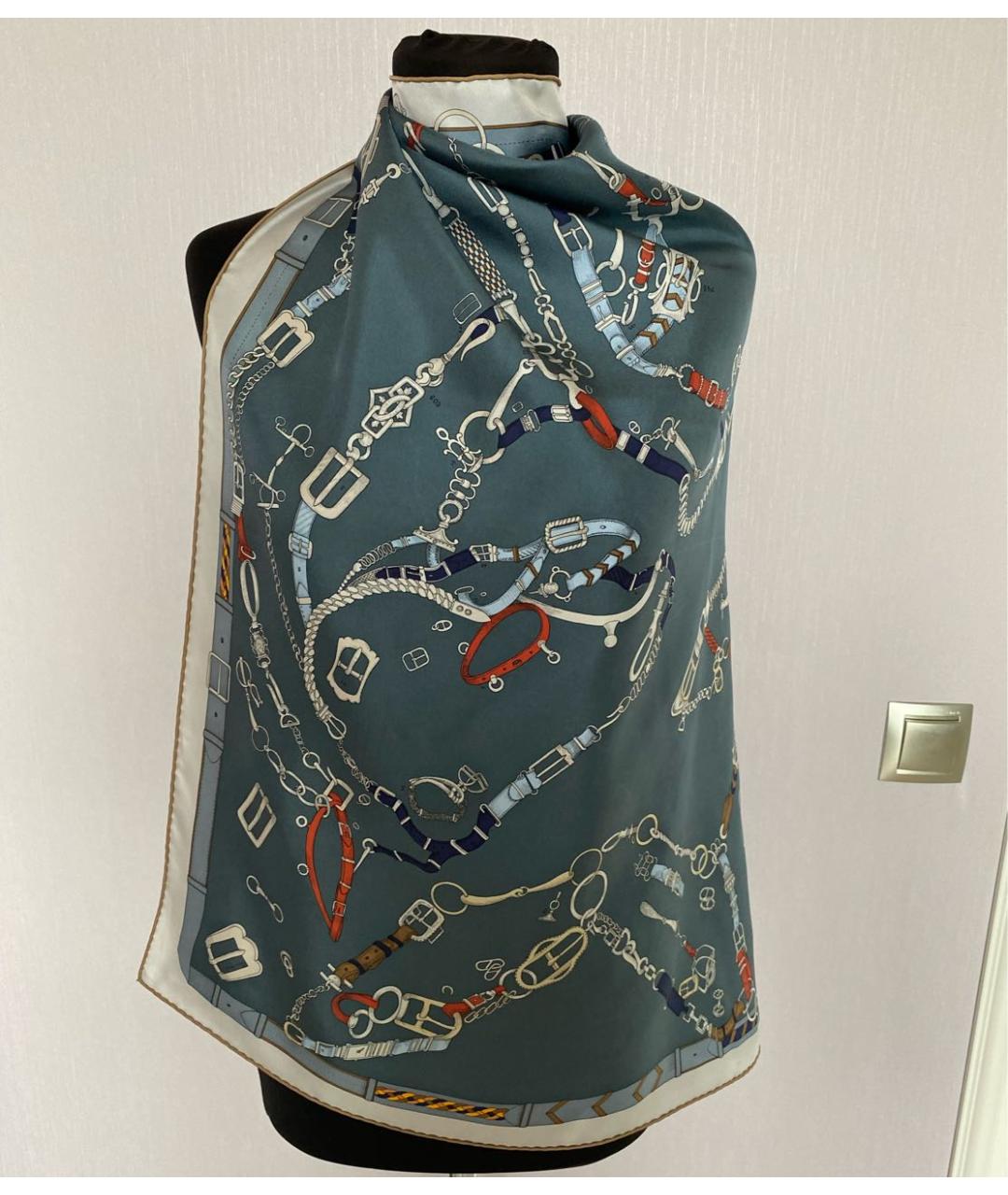 HERMES Голубой шелковый платок, фото 5