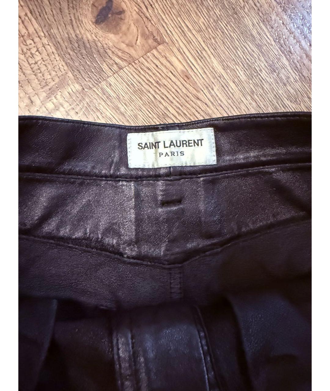 SAINT LAURENT Черная кожаная юбка мини, фото 3