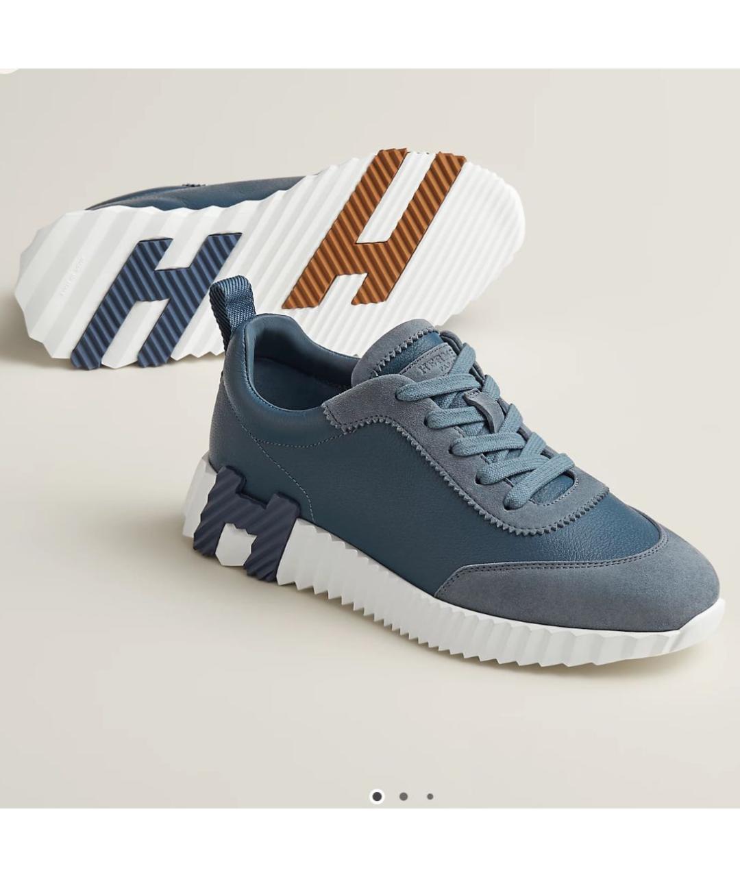 HERMES Синие кожаные кроссовки, фото 3