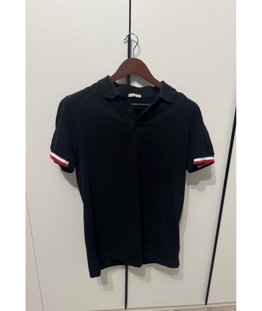 MONCLER Черное хлопковое поло с коротким рукавом, фото 5