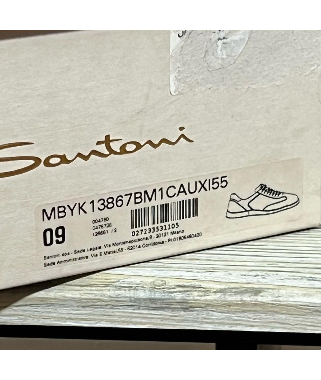 SANTONI Бежевые кожаные низкие кроссовки / кеды, фото 8