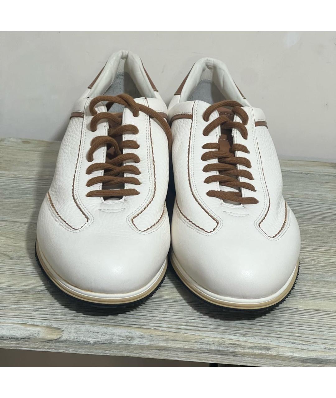 SANTONI Бежевые кожаные низкие кроссовки / кеды, фото 2