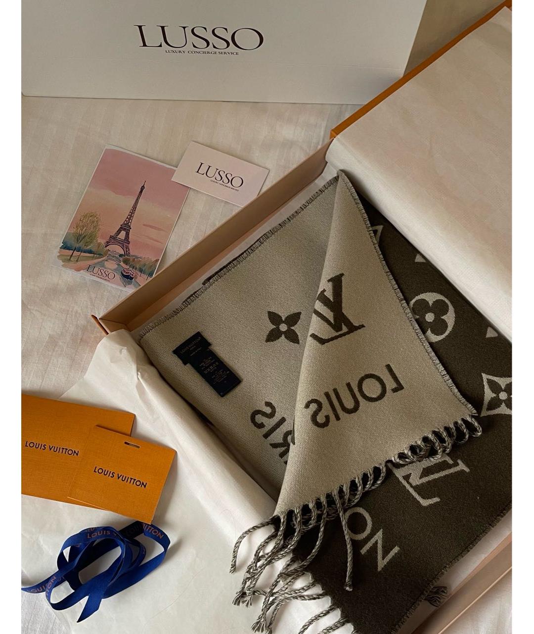 LOUIS VUITTON Бежевый шерстяной шарф, фото 4