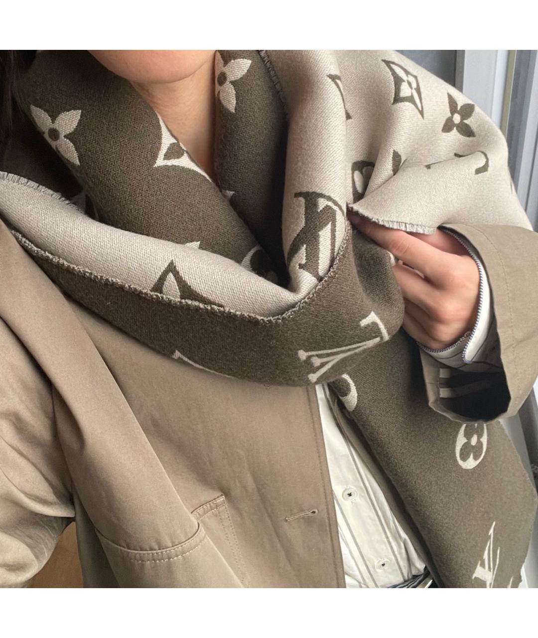 LOUIS VUITTON Бежевый шерстяной шарф, фото 5