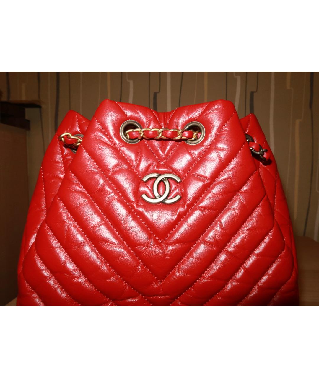 CHANEL Красный кожаный рюкзак, фото 5