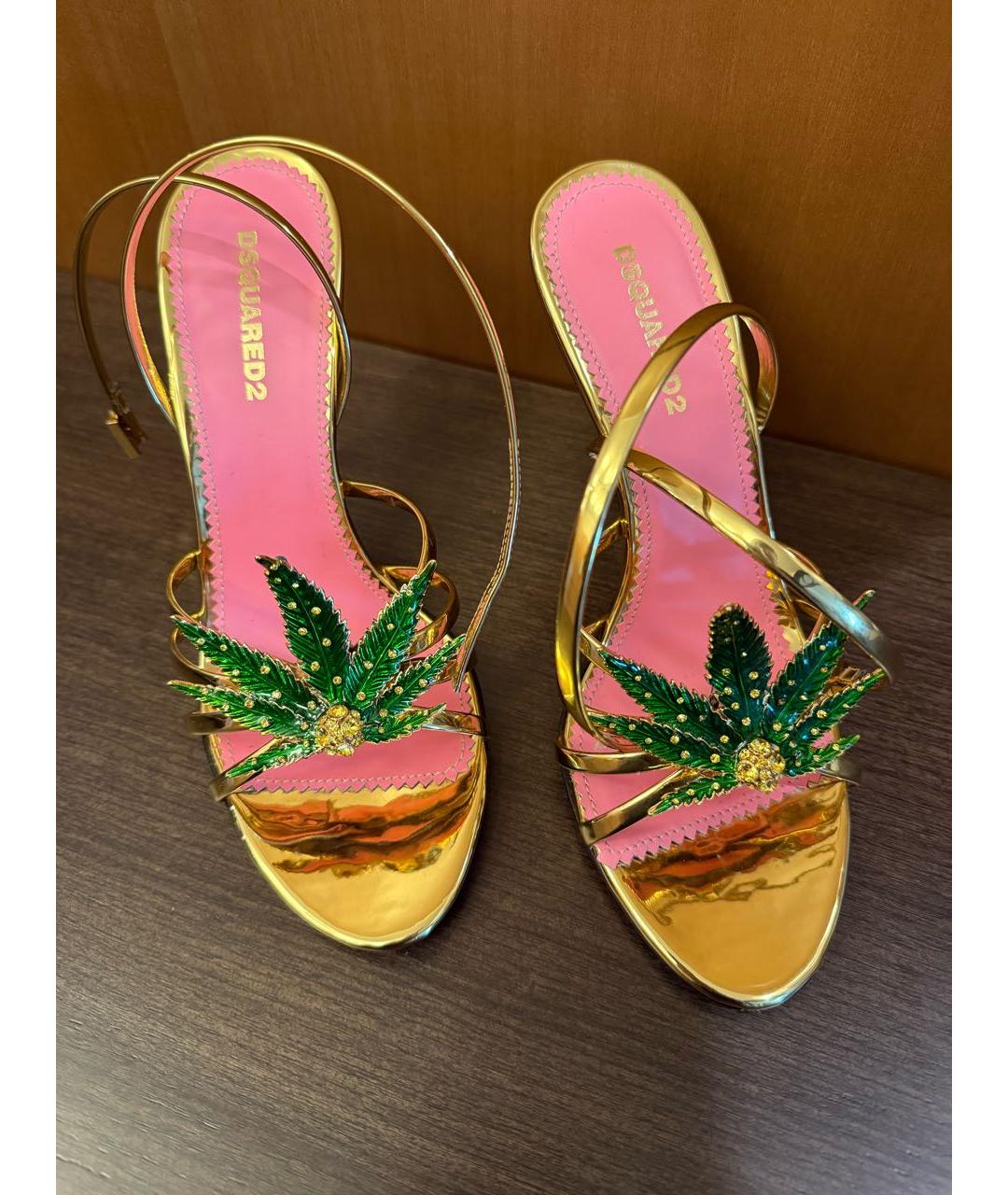 DSQUARED2 Золотые босоножки из лакированной кожи, фото 2