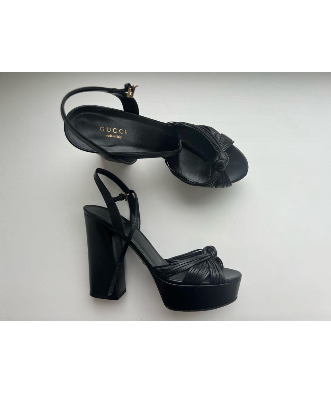 GUCCI Черные кожаные босоножки, фото 6