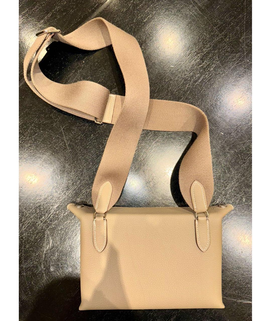 HERMES Бежевая кожаная сумка на плечо, фото 3