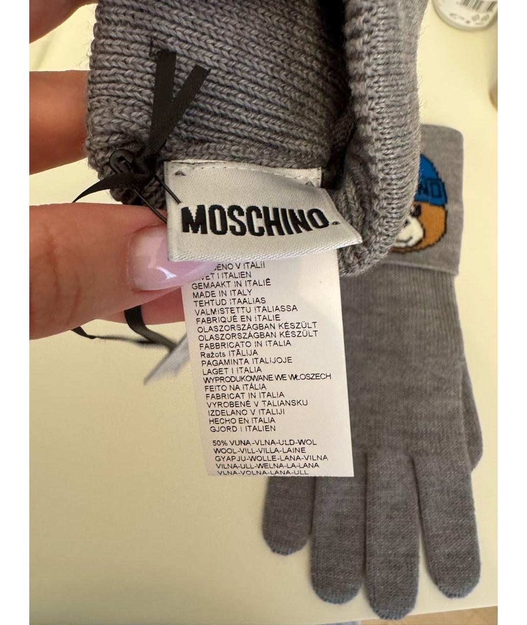 MOSCHINO Серые шерстяные перчатки, фото 5