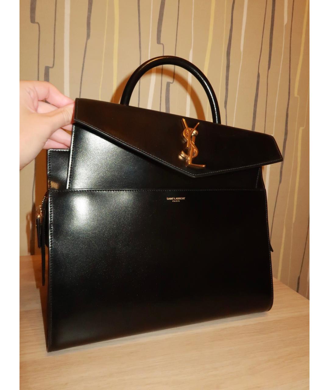 SAINT LAURENT Черная кожаная сумка тоут, фото 5