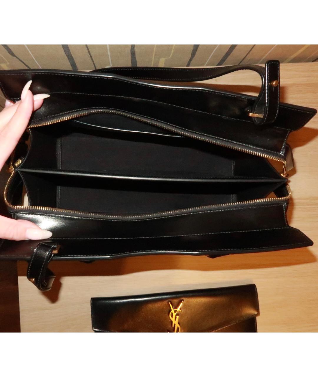 SAINT LAURENT Черная кожаная сумка тоут, фото 4