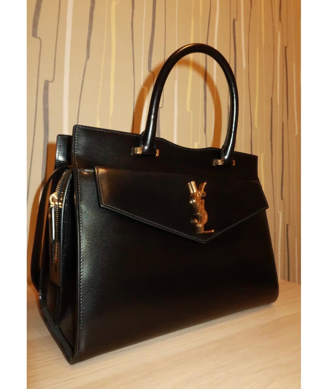 SAINT LAURENT Черная кожаная сумка тоут, фото 2