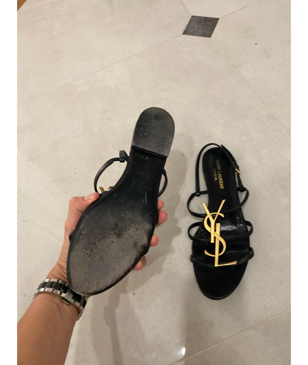 SAINT LAURENT Черные кожаные сандалии, фото 3