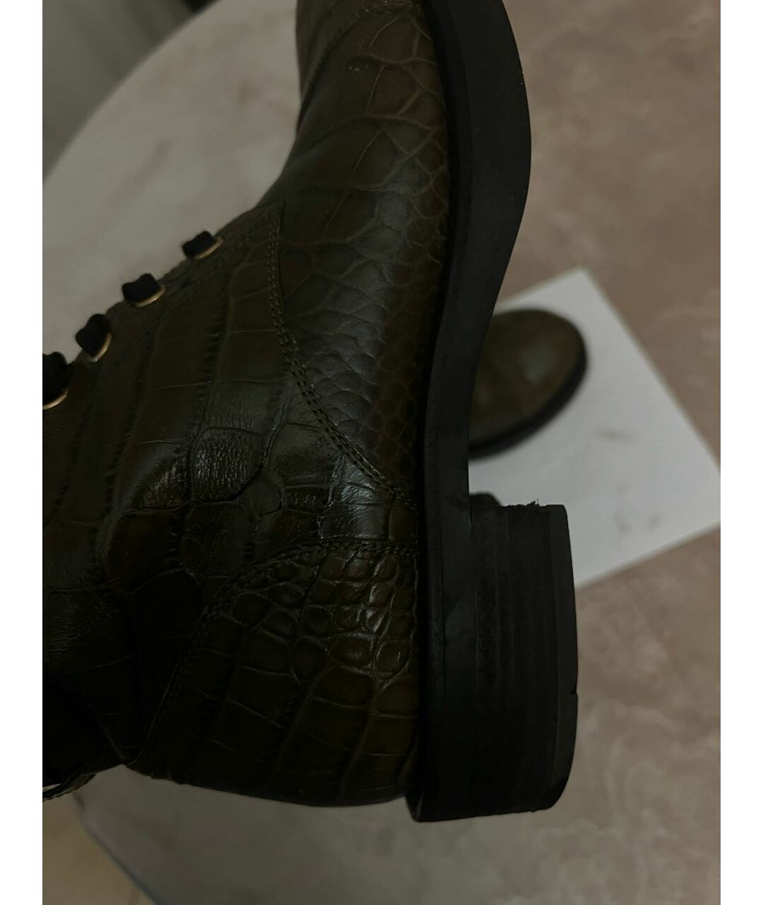 LOUIS VUITTON PRE-OWNED Хаки кожаные ботинки, фото 6