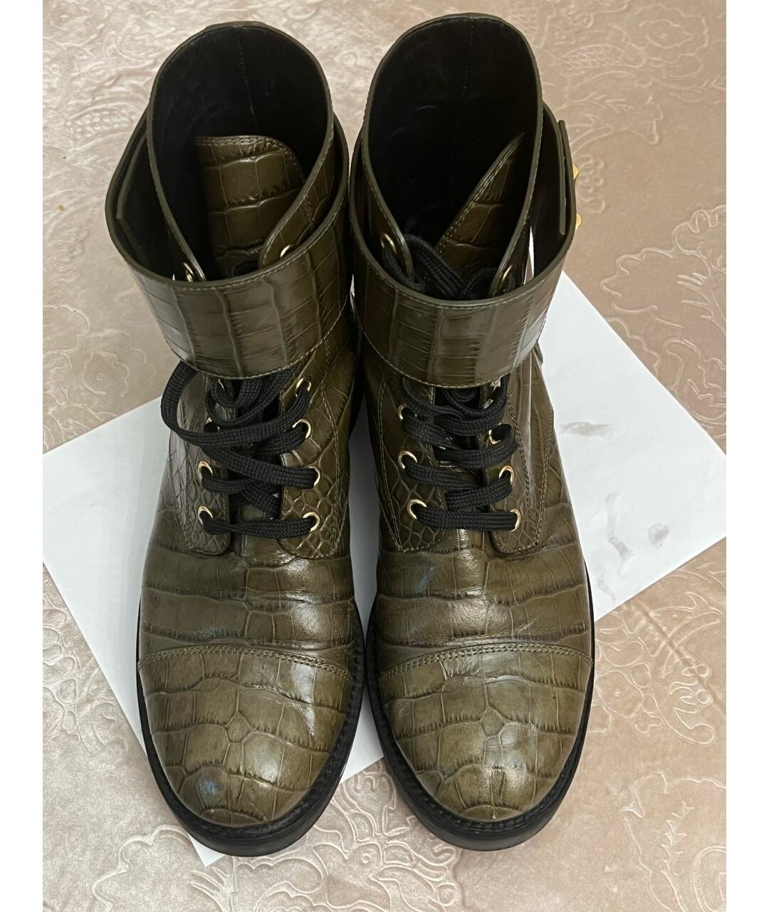 LOUIS VUITTON PRE-OWNED Хаки кожаные ботинки, фото 4