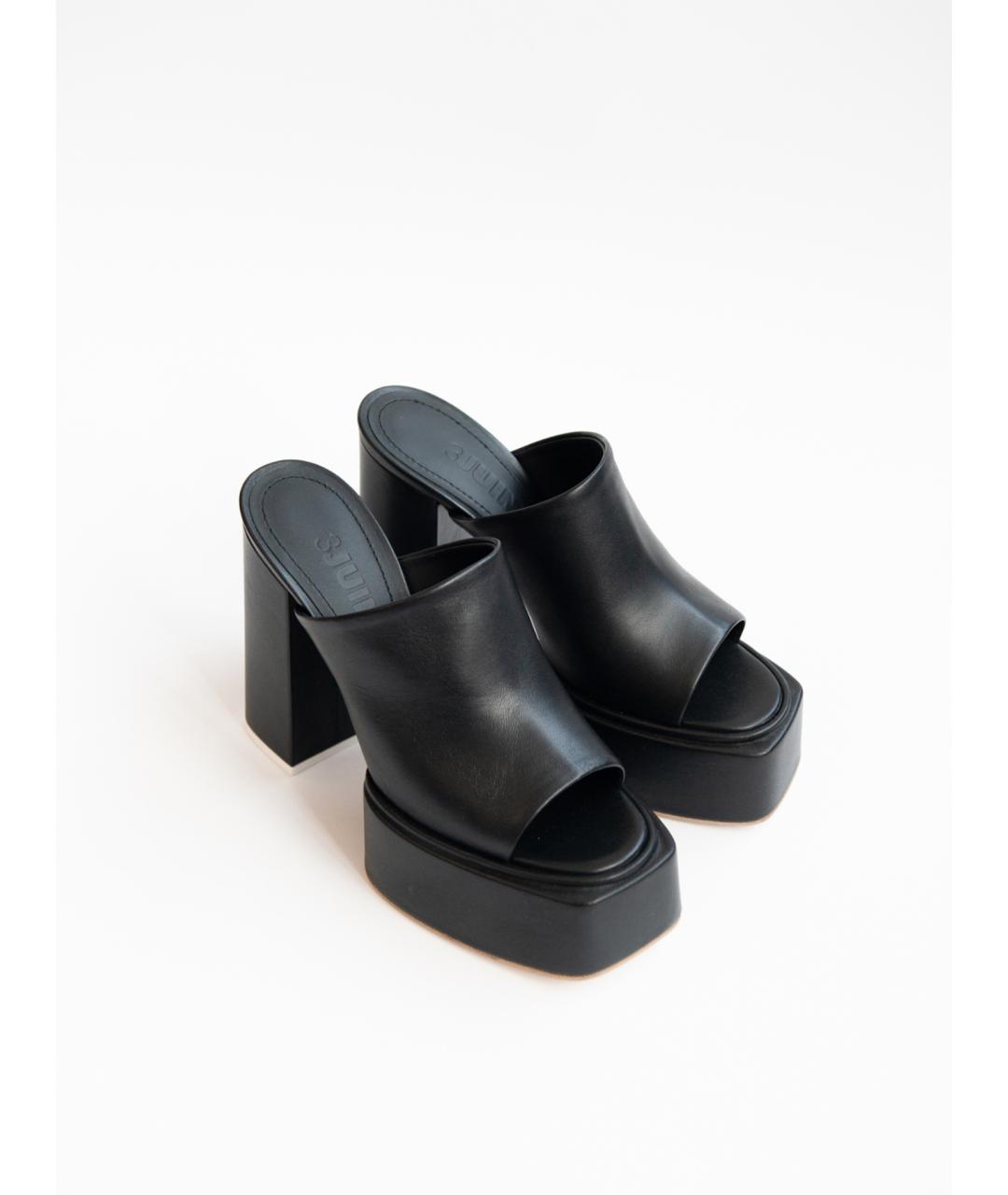 3JUIN Черные кожаные мюли, фото 3