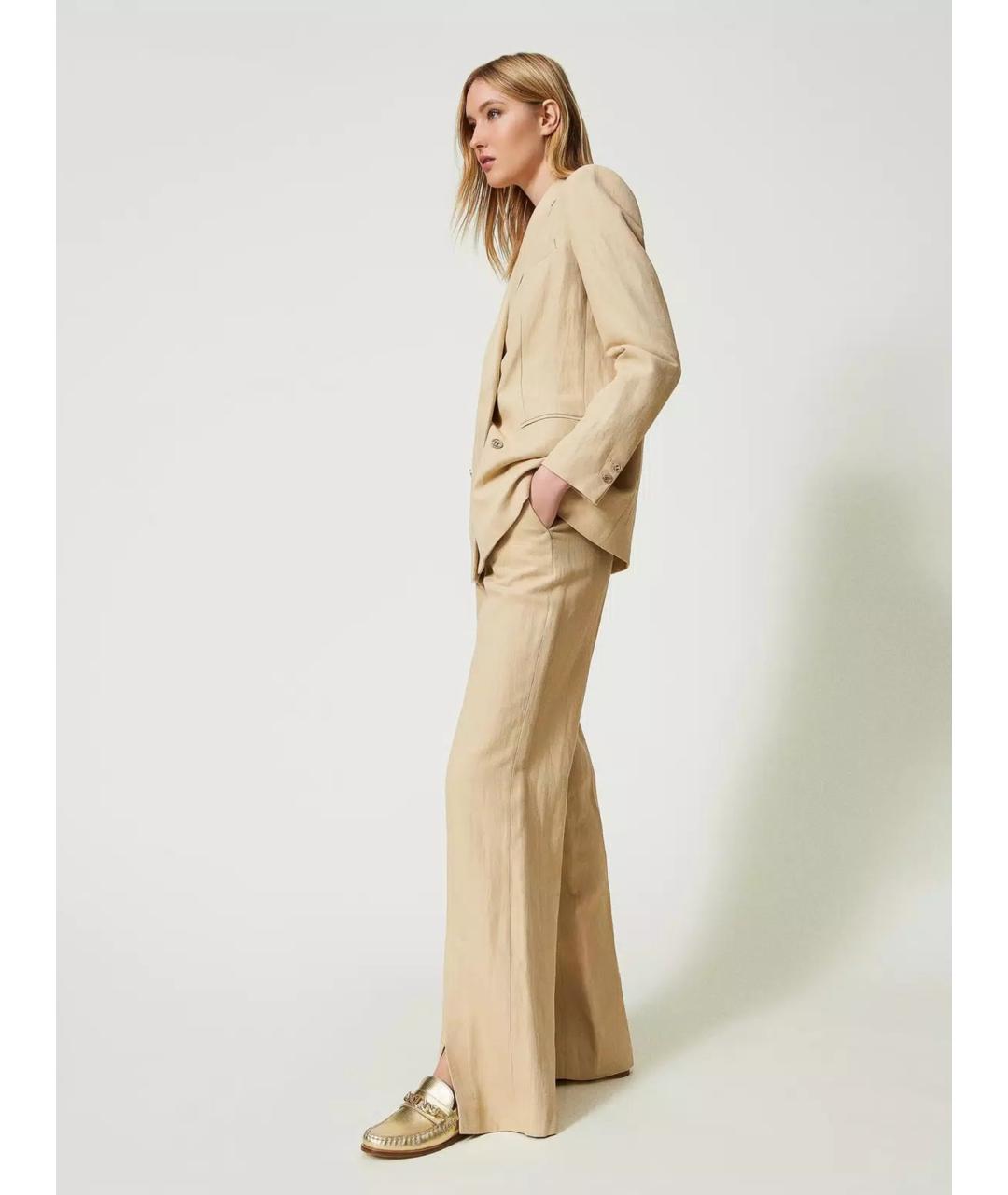 TWIN-SET Бежевые хлопковые брюки широкие, фото 3