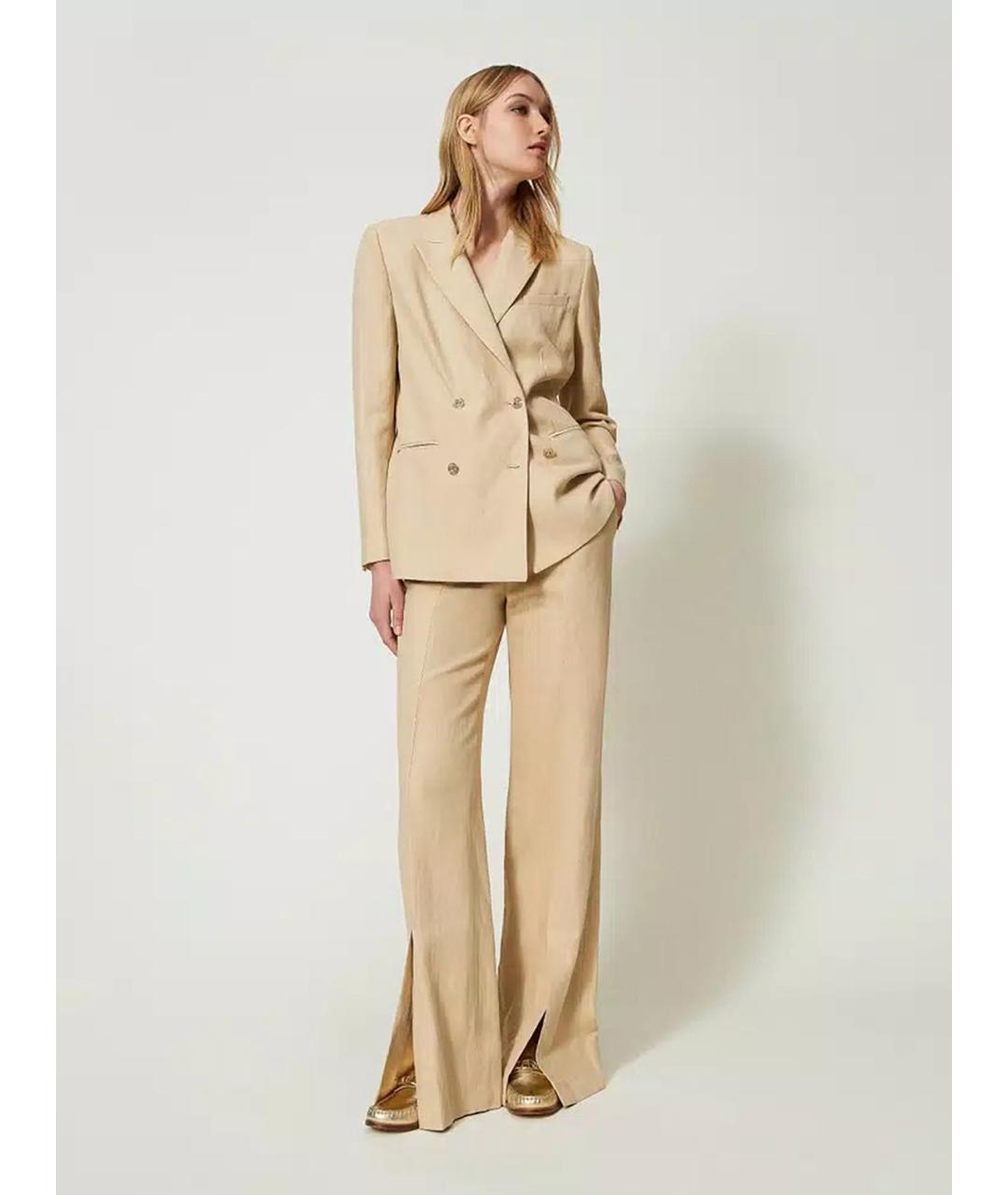 TWIN-SET Бежевые хлопковые брюки широкие, фото 2