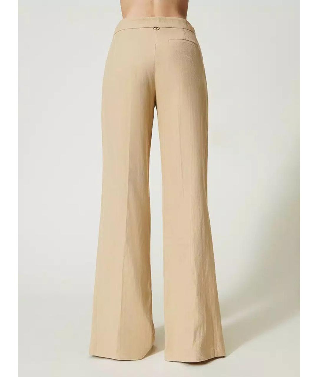 TWIN-SET Бежевые хлопковые брюки широкие, фото 4
