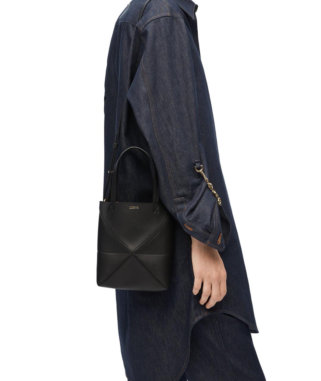 LOEWE Черная кожаная сумка тоут, фото 2