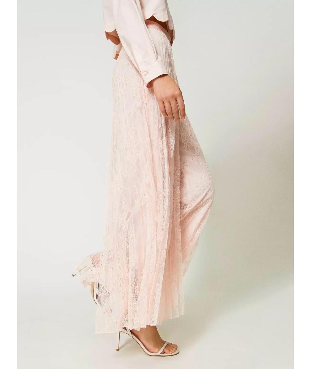 TWIN-SET Розовые полиэстеровые брюки широкие, фото 3